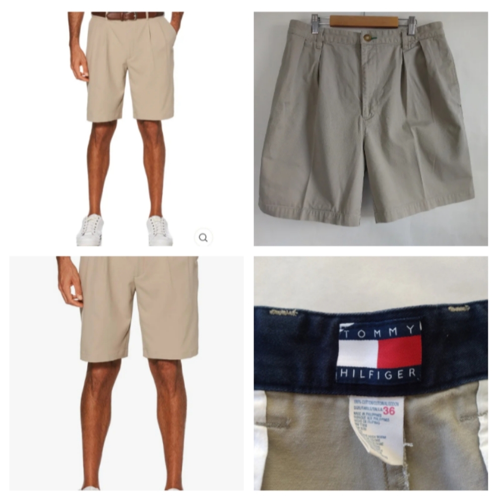 Men's Tommy Hilfiger Khaki Shorts, Size 36, Double Pleaded, back button pockets,